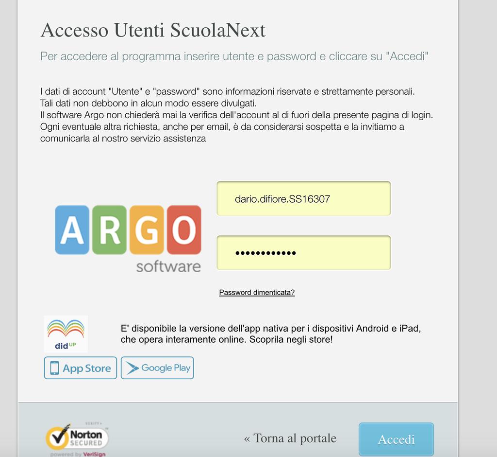 Accedere all applicazione ScuolaNext dal portale Argo, con