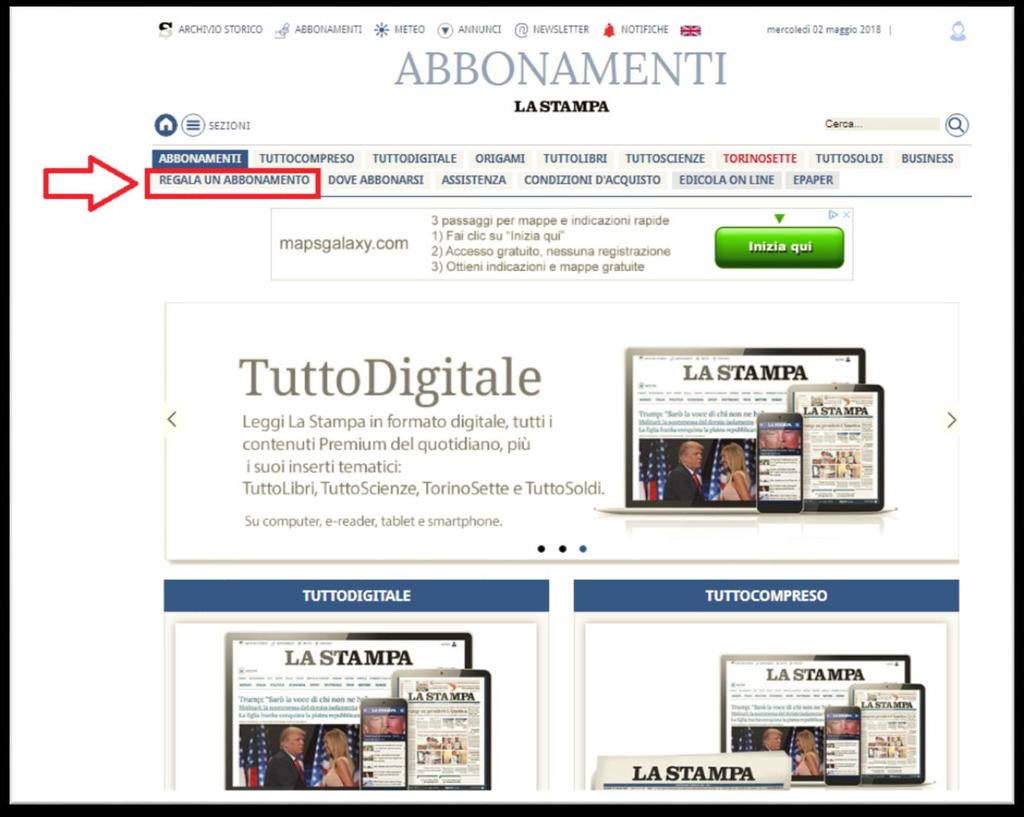 6. Regalo di un abbonamento Accedi alla pagina http://www.