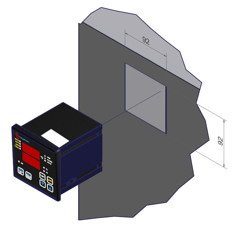 MONTAGGIO Praticare nella lamiera del pannello un foro con le dimensioni di 92 x 92 mm.