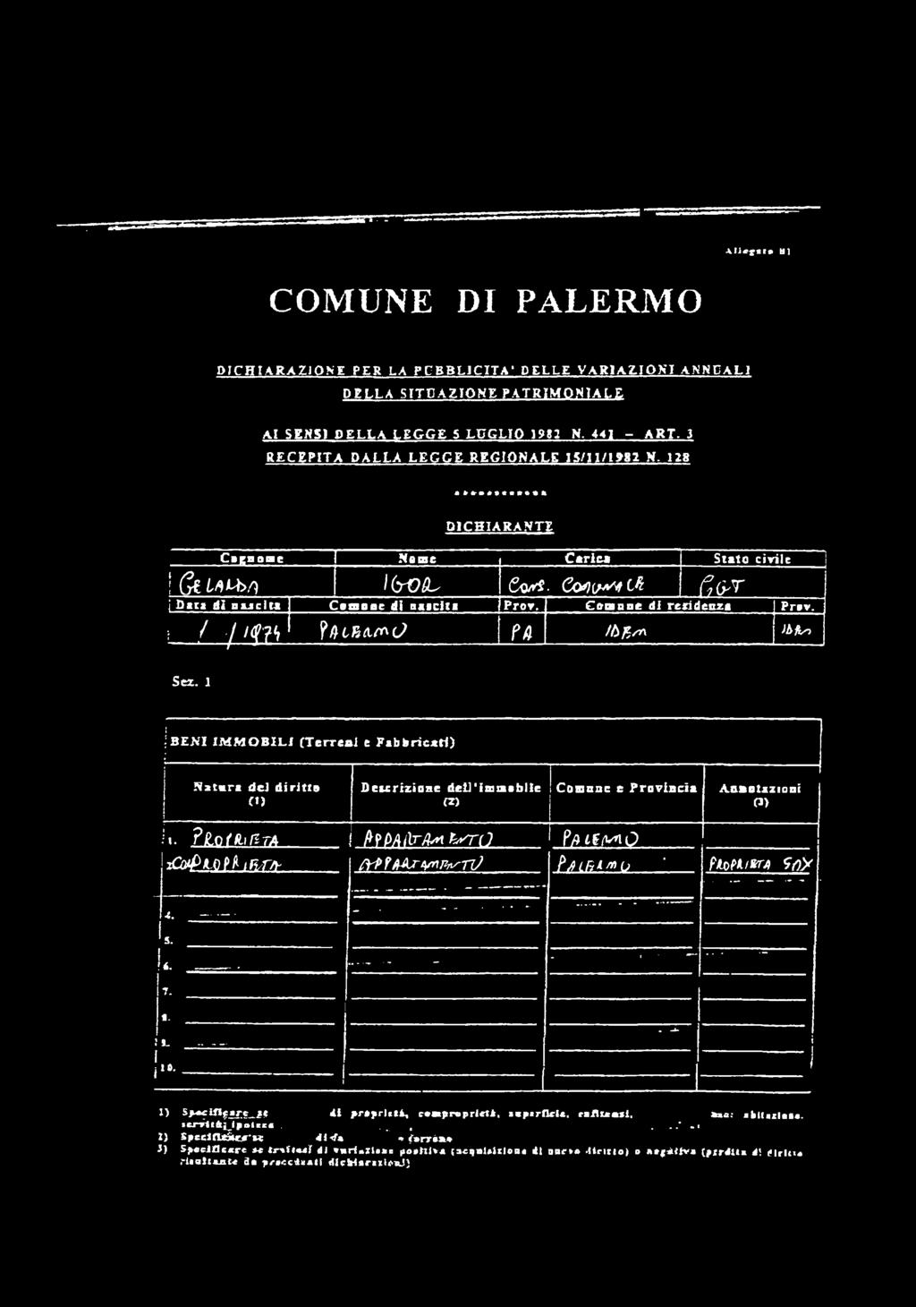 3 RECEPITA DALLA LECCE REGIONALE 1S11I981 X. 1 2 8 D I C H I A R A N T I C oznome None Carica Stato civile i Gi M M y * Kroiu C w r t. C o s i v * '* if t...sor i Bari dì n ucim Como oc di nasciti Pror.