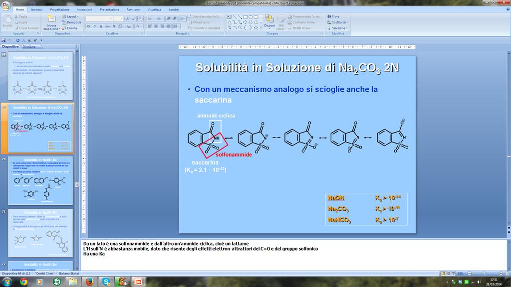 Solubilità in Soluzione di Na 2 CO 3 2N Con un meccanismo analogo si scioglie anche la saccarina e