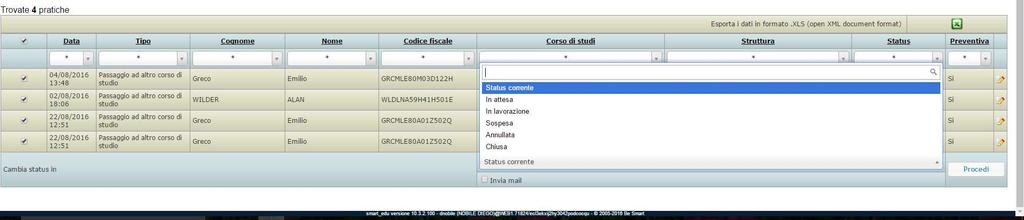 Figura 29 È inoltre possibile (tramite la casella di spunta "Invia mail") indicare al sistema di inviare ad ogni studente la pratica (in formato PDF).