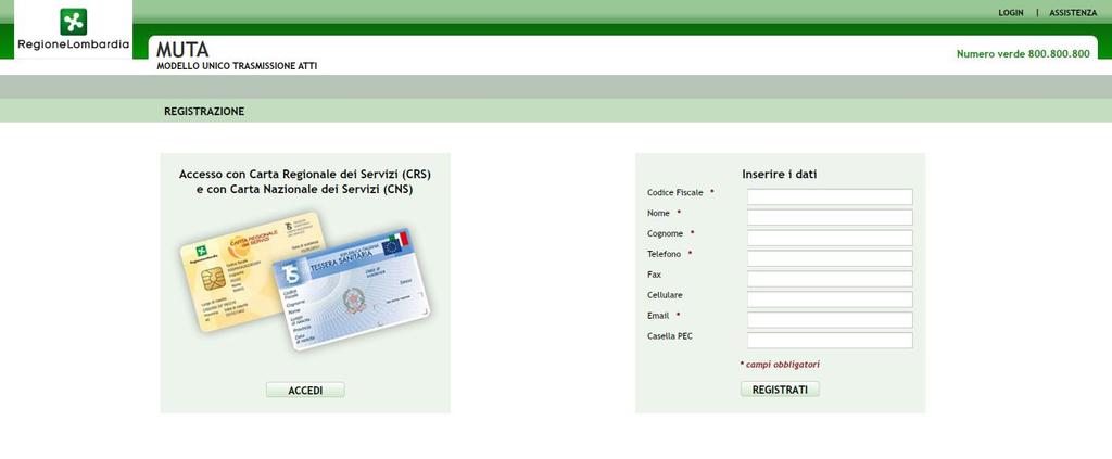 Registrazione 2 Premere sull icona per accedere con la CRS/CNS Per registrarsi con la CRS/CNS è necessario: avere inserito la SmartCard nel lettore avere installato il SW di gestione CRS/CNS Manager