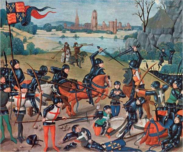La guerra dei Cento Anni 1337-1453 contesa tra Inghilterra e Francia per il legittimo possesso della corona in Francia, dopo la fine dei Capetingi Re di Inghilterra vassallo del re di Francia fin dai