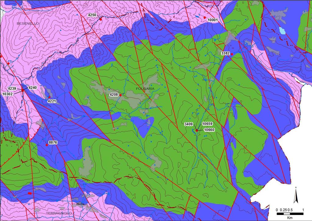 Più a valle, a quota 575 m, sul pendio fra le frazioni di Mezzomonte di sopra e di sotto, si trova la sorgente Mezzomonte (4221), caratterizzata da portata media di 16.