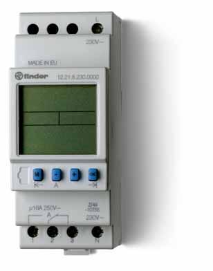 Caratteristiche.21.22.71 Interruttore orario digitale - Settimanale Tipo.21-1 contatto in scambio 16 A larghezza 35.8 mm Tipo.22-2 contatti in scambio 16 A larghezza 35.8 mm Tipo.71-1 contatto in scambio 16 A larghezza 17.