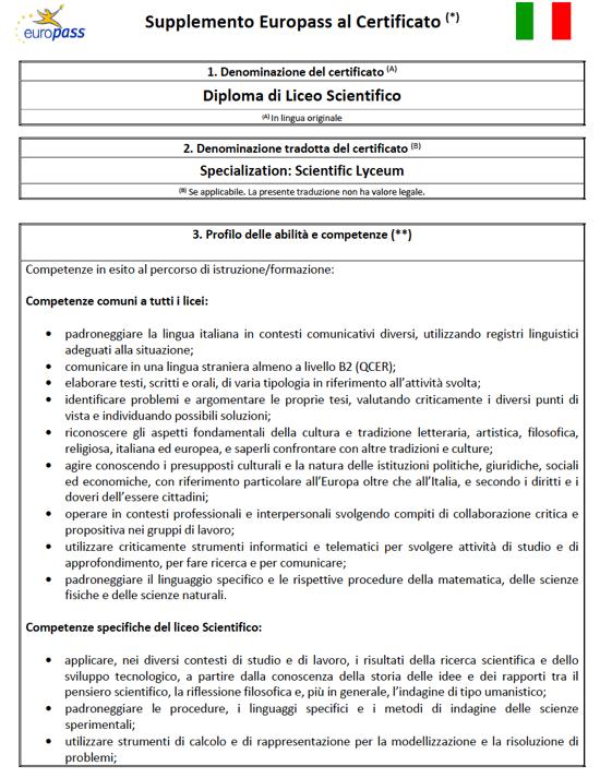 SUPPLEMENTO EUROPASS COMPETENZE