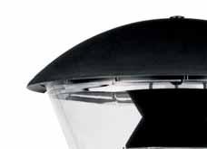 l'inquinamento luminoso Cappello - Cappello in tecnopolimero rinforzato Riflettore - Riflettore in alluminio Frangiluce - Frangiluce in alluminio