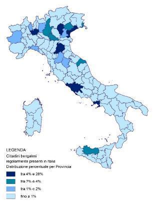 24 2016 - Rapporto Comunità Bangladese in Italia Il 28% dei cittadini originari dal Bangladesh si concentra nel Lazio, che è la prima Regione per numero di presenze all interno della comunità (39.