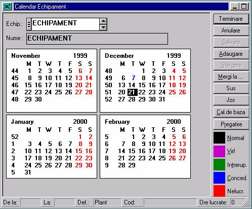 Valori implicite la crearea unui Calendar de Echipament Când se creaza pentru prima data calendarul unui echipament, calendarul de bazã este copiat în mod implicit pentru perioada pe care se