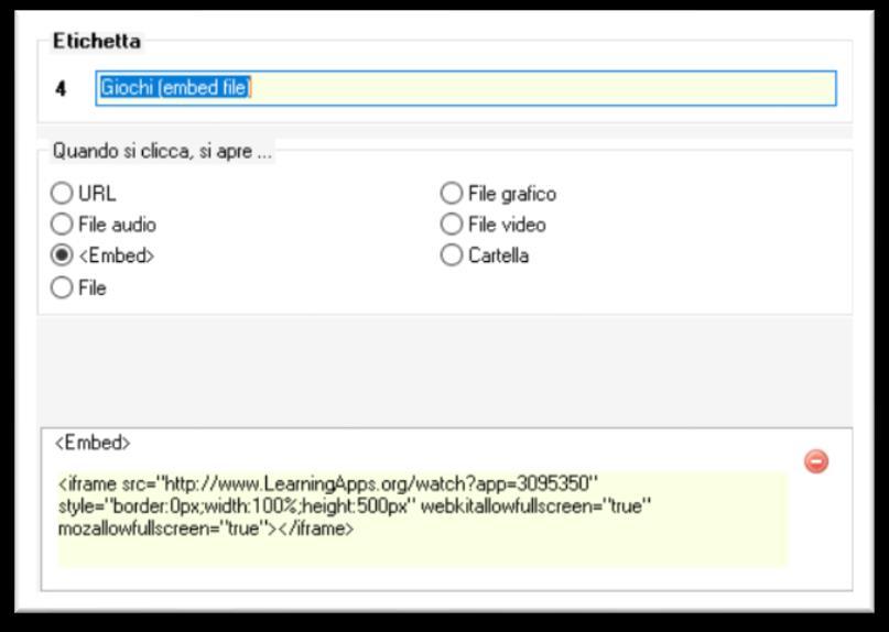 Contenuto <embed> Incollare il codice embed, che viene fornito da alcune piattaforme o siti web per distribuire i propri contenuti (Youtube, solo per fare un esempio, mette a disposizione