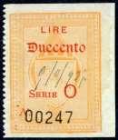 200 arancio pro Lotta antitubercolare 1947/< Carta bianca, liscia. 1 L. 5 arancio 2 L. 20 azzurro 3 L. 25 bruno 4 L.