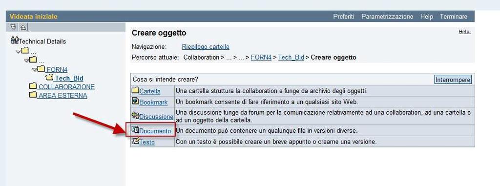 4. Cliccare sul link Documento Scelta di