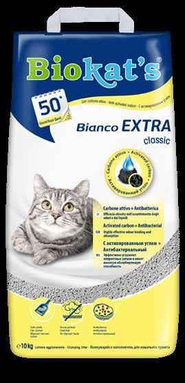 media With active carbon for extra odour absorption Strong clumping properties Medium granulation 5 Kg 10 pcs 10 Kg Bianco classic 75.