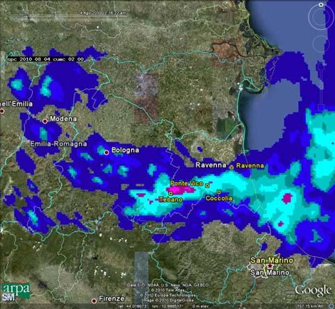 8 Tebano CASTEL BOLOGNESE RA 04/08/10 54 Ponte Vico RUSSI RA DATA-ORA (UTC) Precipitazione oraria > 20 mm Dati non validati PREC NOME COMUNE (mm) STAZIONE 04/08/10 01:00 30.