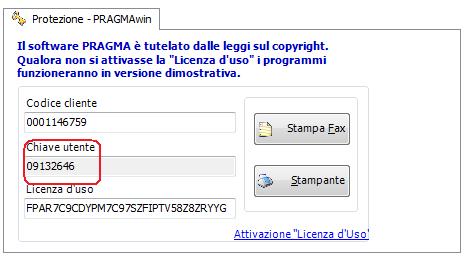 2) Prendere nota del codice Chiave Utente 3) Accedere all area clienti del sito PRAGMA, utilizzando gli appositi Username e Password già in vostro