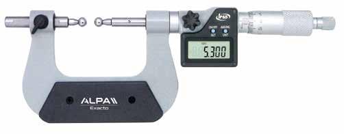 Exacto IP65 Outside thread digital micrometer Resolution 0,001. 60 anvil to measure pitch diameter and metric screw threads. Painted frame, protected against dust and water.