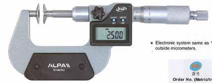 Exacto IP65 Disk digital micrometer Resolution 0,001. For gear measurement. Non-rotating spindle, painted frame, protected against dust and water./inch conversion.