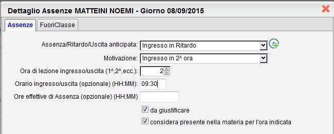 È possibile gestire tre tipi generici di assenza: 1) Assenza; 2) Ritardo; 3) Permesso (uscita anticipata).