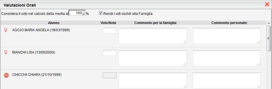 Voti/Note Per l immissione di un voto orale nel giorno corrente basta premere il pulsante.