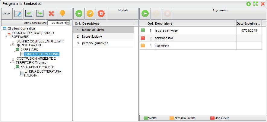 Programma Scolastico La sottosezione Programma Scolastico è quella in cui il docente può definire con comodità e precisione i programmi di tutte le materie insegnate, assegnare a ciascun argomento