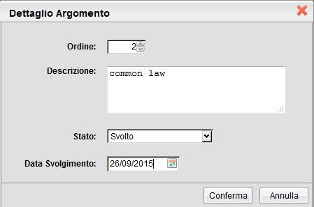 Dopo aver selezionato un modulo è possibile creare o modificare gli argomenti ad esso associati.