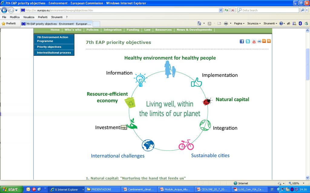 Politiche e strategie UE - VII Programma di Azione Ambientale «Vivere bene entro i limiti del nostro pianeta» al 2020: 1. proteggere, conservare e migliorare il capitale naturale dell'ue 2.