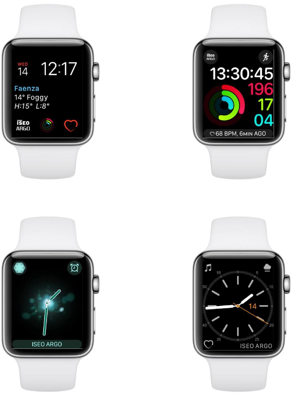 Argo per Apple Watch Puoi aggiungere complicazioni ISEO Argo in differenti quadranti e posizioni. A seconda del tipo di quadrante (circolare, modulare, utilità.