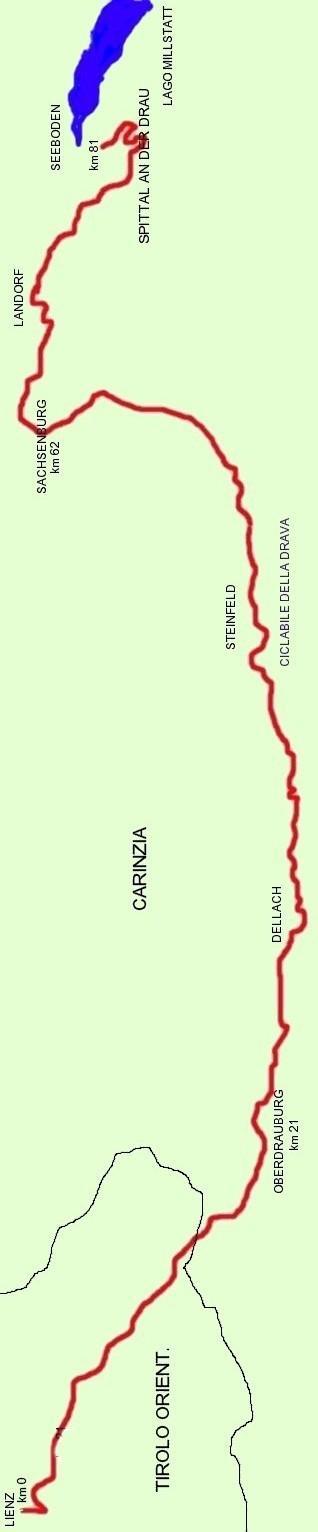 Mercoledì 28 agosto LIENZ SPITTAL AN DER DRAU km 81 D+ 630 D- 570 La tappa ci riporta in Carinzia seguendo il percorso della "Drauradweg", la ciclabile lungo il fiume Drava.