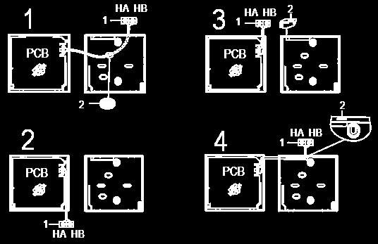 5. Collegamento all'unità interna 4 metodi 1 da dietro; 2 da sotto; 3 dall'alto; 4 dal centro in alto. 1 terminale dell'unità interna 2 tacche, per passare il cablaggio.
