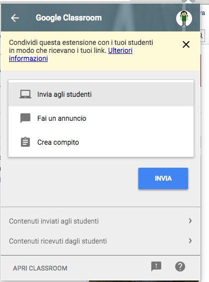 È possibile inoltre inviare e fare in modo che si apra il sito desiderato sui computer degli studenti cliccando su Invia agli studenti.
