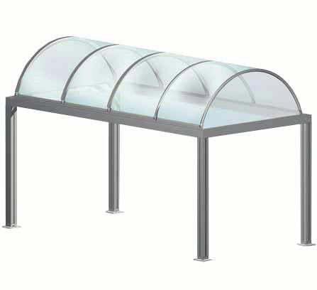 The covering can be realized in polycarbonate 4 mm. or alveolar 6 mm. Moreover, it can be even realized of acryl fabric or PVC, possibility of hood awnings integrated.