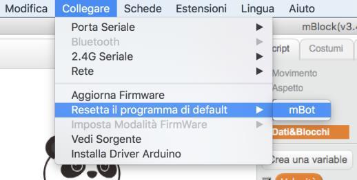 Selezionare Menu => Collegare => Resetta il