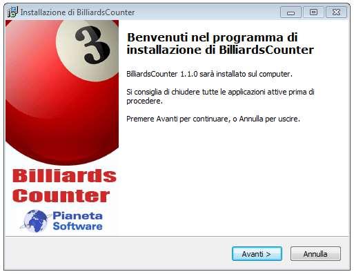 Installazione Billiards Counter Per Installare Billiards Counter è necessario accedere a Windows con utente amministratore.