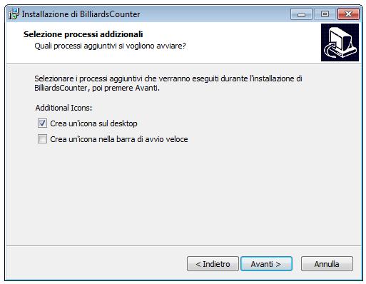 Da questa schermata è possibile creare un icona per l avvio veloce del programma: - Sul Desktop (inserire una spunta sulla prima voce) - Sulla Barra di