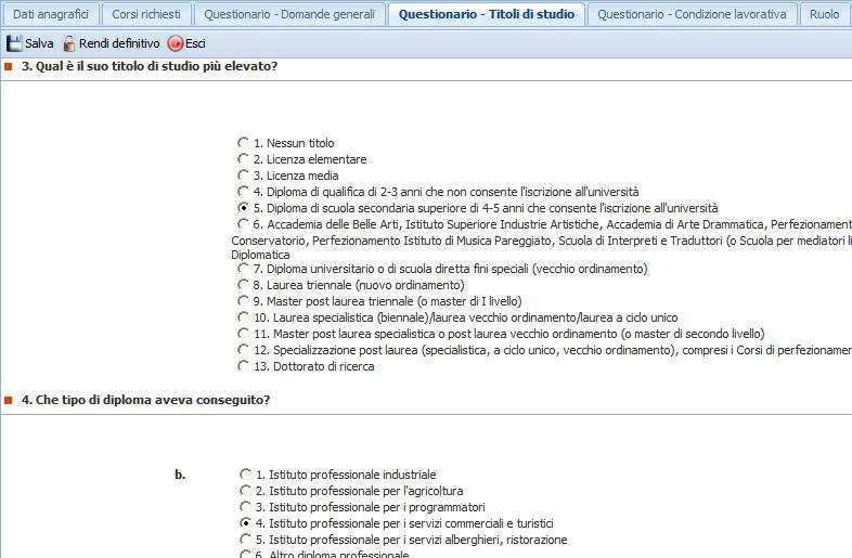 Questionario Condizione lavorativa Rispondere