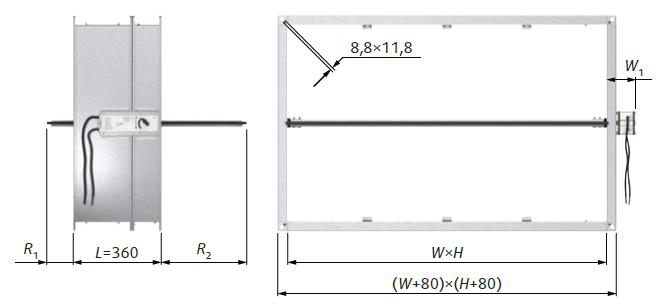 8) e per le serrande rettangolari con base W > 1200 mm (Fig.