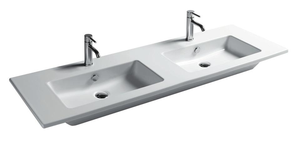 141 x 46 Lavabo 141x46 cm, doppio bacino. Installazione sospesa o incasso soprapiano. 1410 Washbasin 141x46 cm, double basin. Wall-hung or recessed countertop installation.