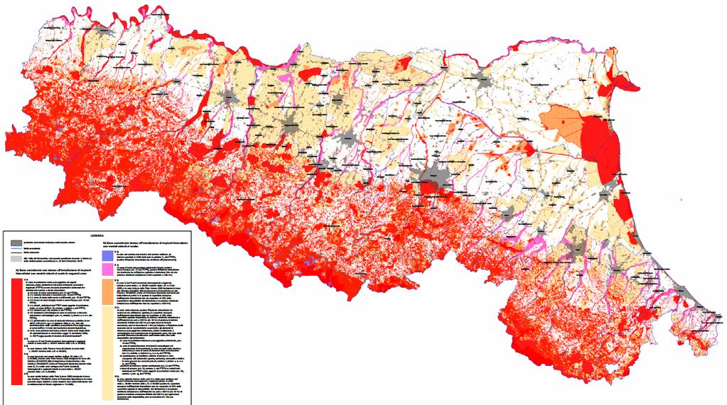 Emilia Romagna fotovoltaico a terra: aree non idonee Fonte: DGR n.