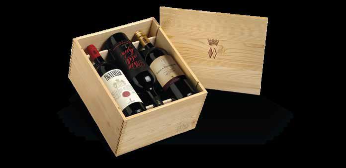 legno da 6 bottiglie: 2 TIGNANELLO Toscana IGT 2 BUSSIA Barolo DOCG 2 BOCCA DI LUPO Castel del Monte DOC Confezione MA 02 Cassetta