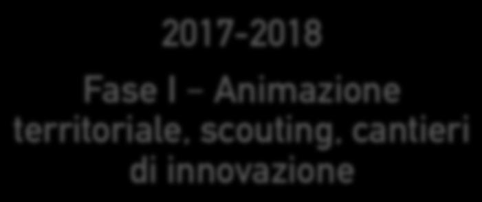 Le Fasi di lavoro 2017-2018 Fase I Animazione territoriale, scouting, cantieri di innovazione Sociali Innovation Challenge (Call2Action e