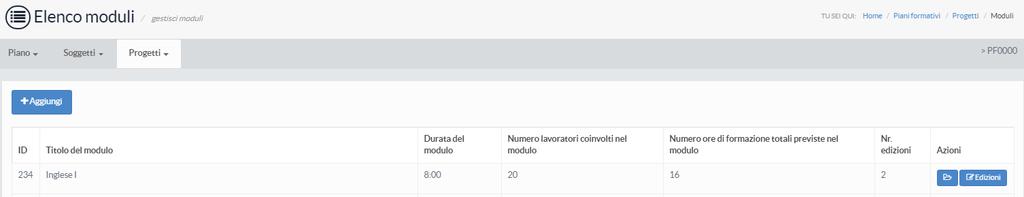 8. MODIFICHE DIDATTICHE Il sistema consente di modificare i moduli non avviati dalla sezione PROGETTI. Figura 8.