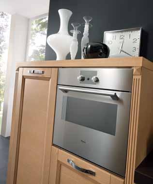 A modern composition with a powder finish and a fitted peninsula forms a kitchenette on one side,