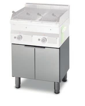 Versione da appoggio Potenza gas 5,5 KW / 11 KW In dotazione: 1 griglia carne. Manufactured in AISI 304 s/steel Heated by s/steel stabilized flame burners with leading burner and thermal coupling.
