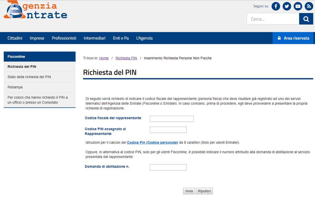 B A C In questa schermata dovranno essere inserite le seguenti informazioni a) CODICE FISCALE del Rappresentante