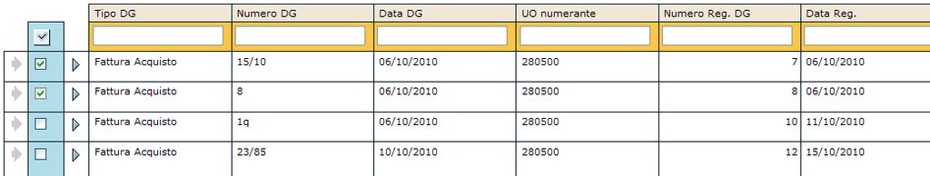 . Tra i dg proposti, selezionarne uno o più, spuntando il campo di fianco al dg per cui si vuole creare l ordinativo