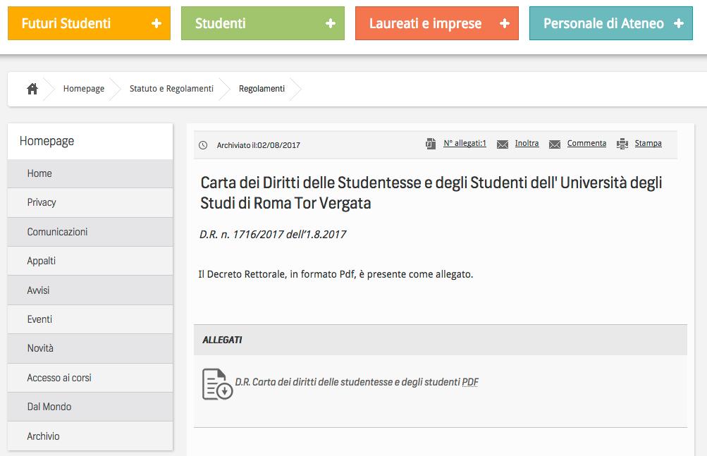 Carta dei diritti http://web.uniroma2.