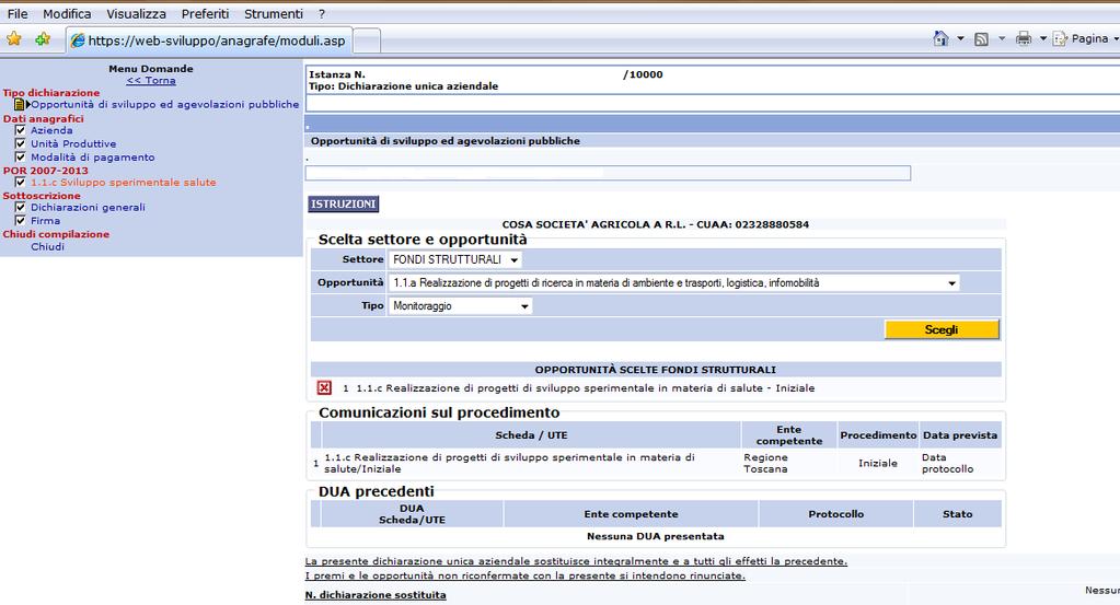 Fig.17 - Comparsa nella pagina iniziale della DUA delle