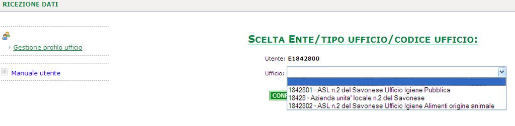 cliccare sul link relativo Ricezione Dati che si trova nella sezione Servizi Enti. Figura 1: Autenticazione 3.