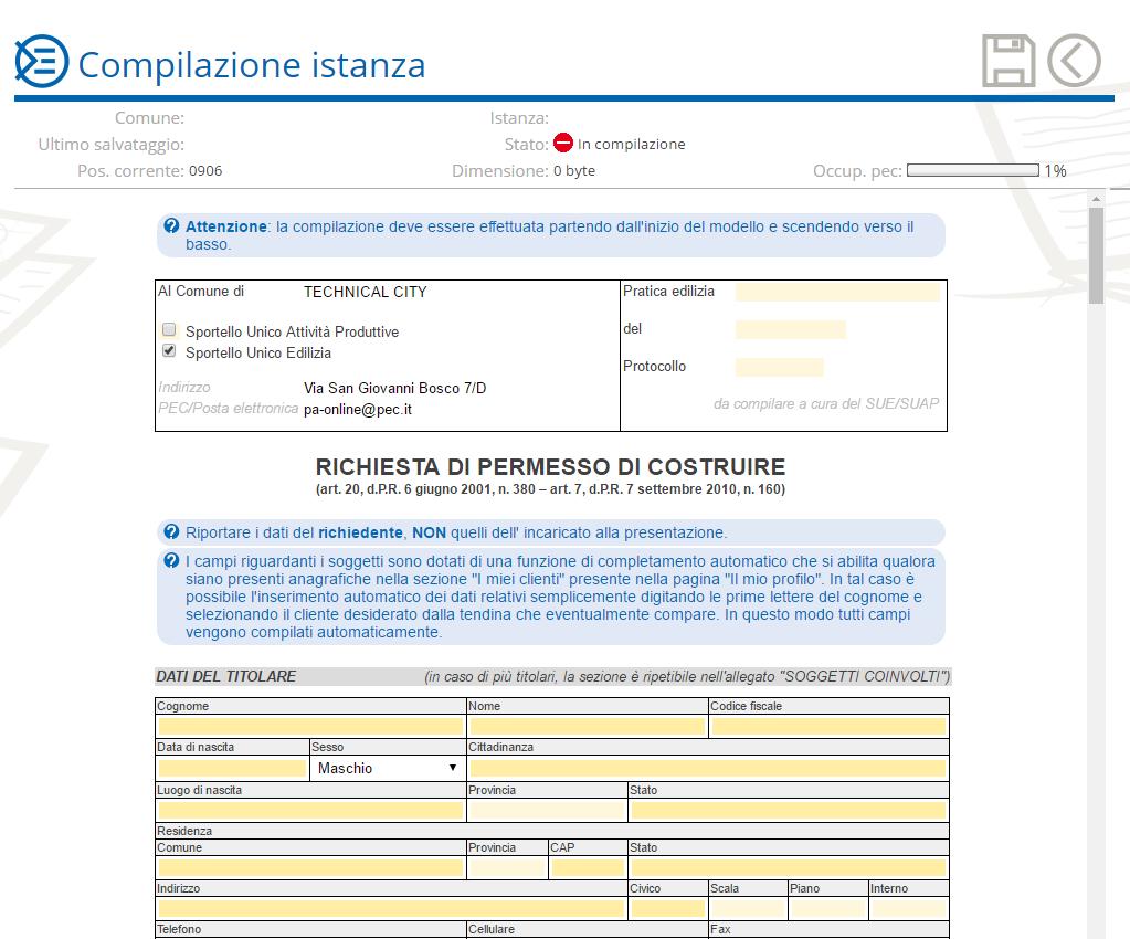 La procedura inoltra la pratica all Ente tramite PEC (Posta Elettronica Certificata) visualizzando la ricevuta di consegna.